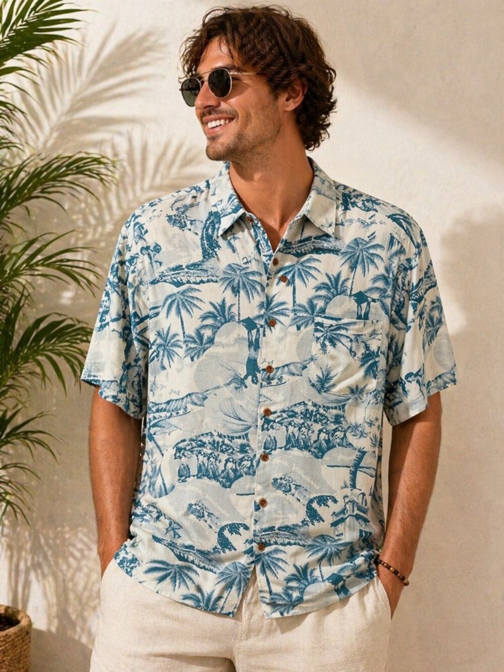 Michael Gerald Hawaiian Shirt Mens Size Large Rayon Tropical Beach Print